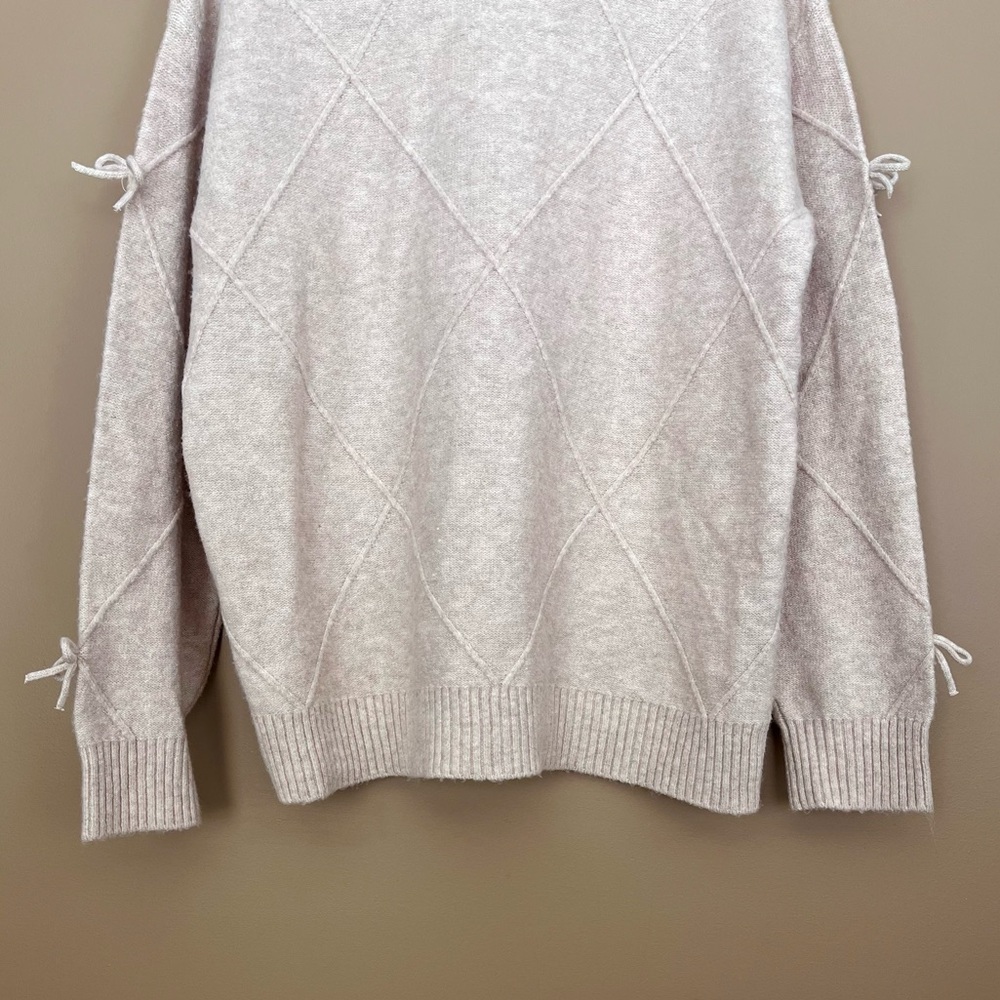 {Calligraphie} Diamond Pattern Wool Blend Crewneck Sweater with Bow Details - 1X - Picture 6 of 10